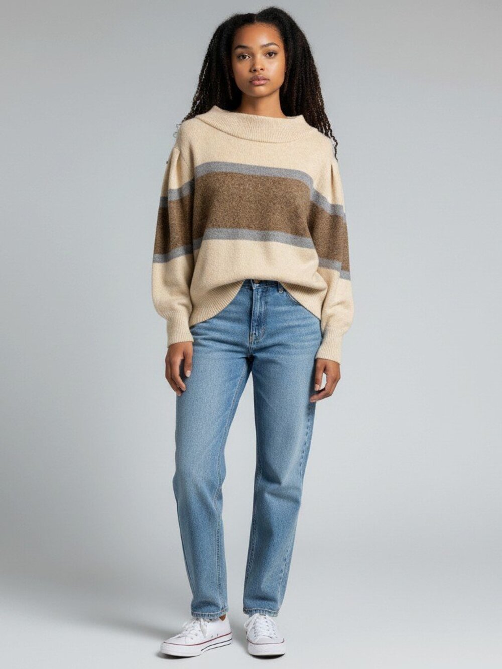 Democracy XL Colorblock Sweater Beige Brown Gray Metallic Knit